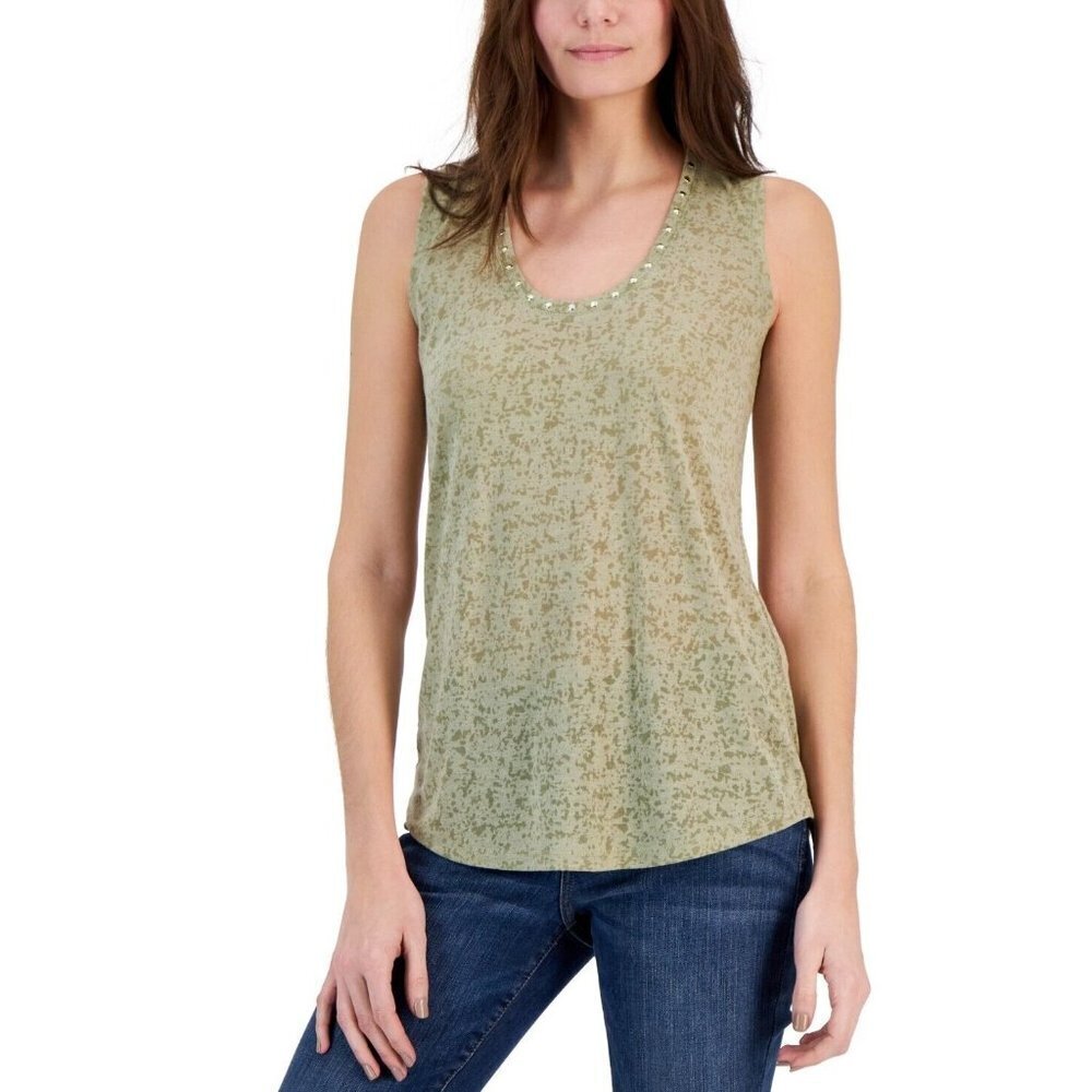 INC INTERNATIONAL CONCEPTS Women Embellished Scoop neck Tank Top in Hazy…